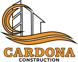 Cardona Construction’s brand logo which includes a cut up outline house and orange swishes that curves on the left to form two letter Cs