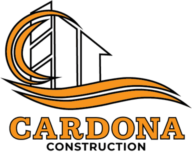 Cardona Construction’s brand logo which includes a cut up outline house and orange swishes that curves on the left to form two letter Cs